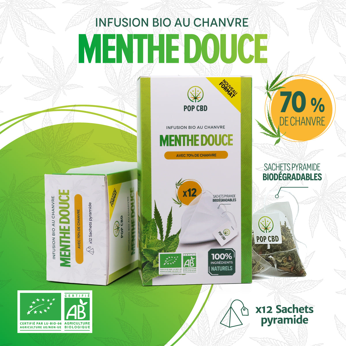 POP CBD 70% chanvre menthe (12 infusettes)